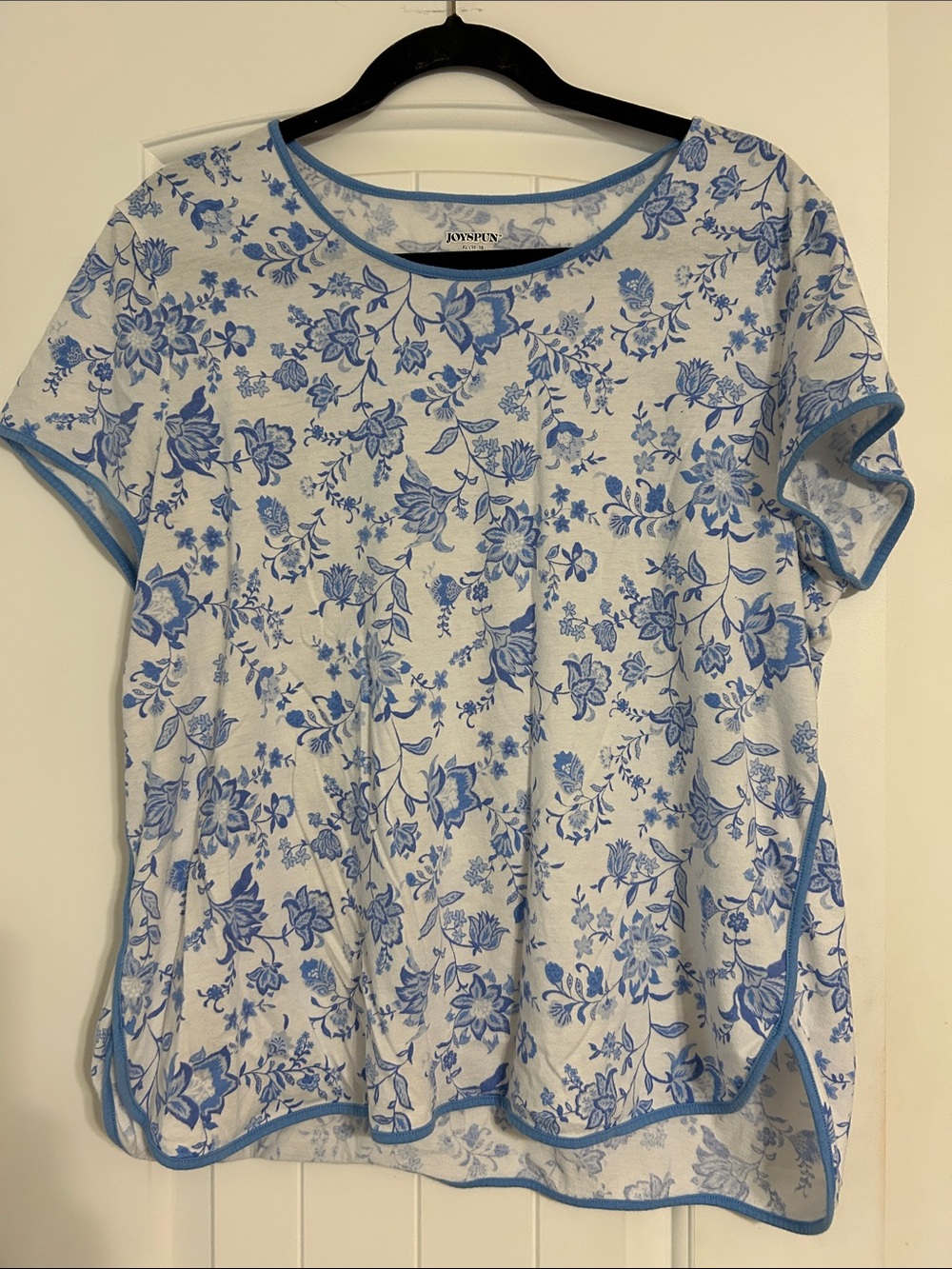 Joyspun Blue Floral Short-Sleeve Pajama Top
